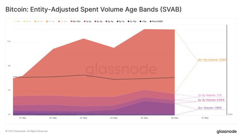 Bitcoin Entity-Adjusted Spent Volume Age Bands