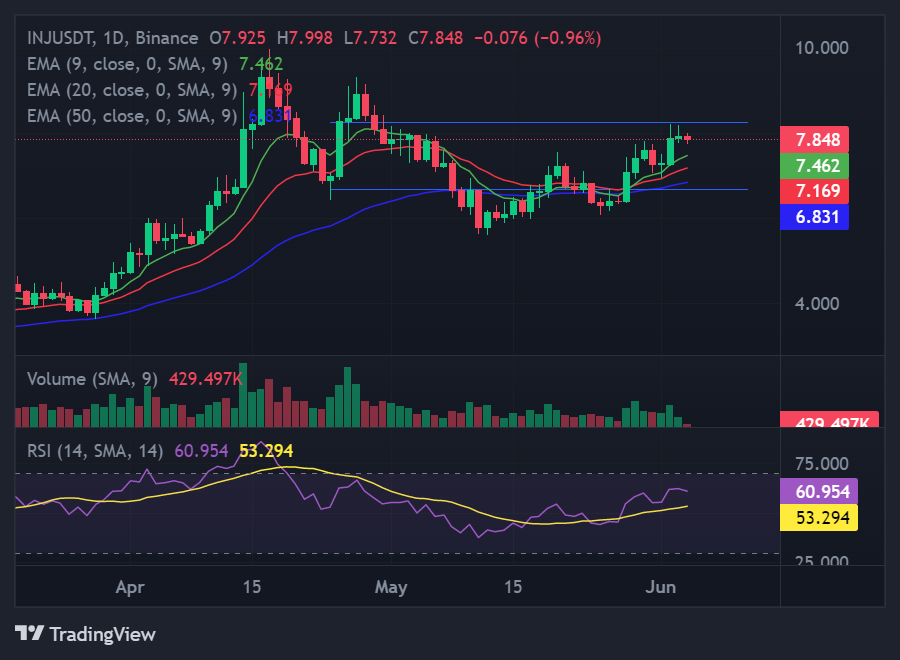 Daily chart for INJ/USDT (Source: TradingView)