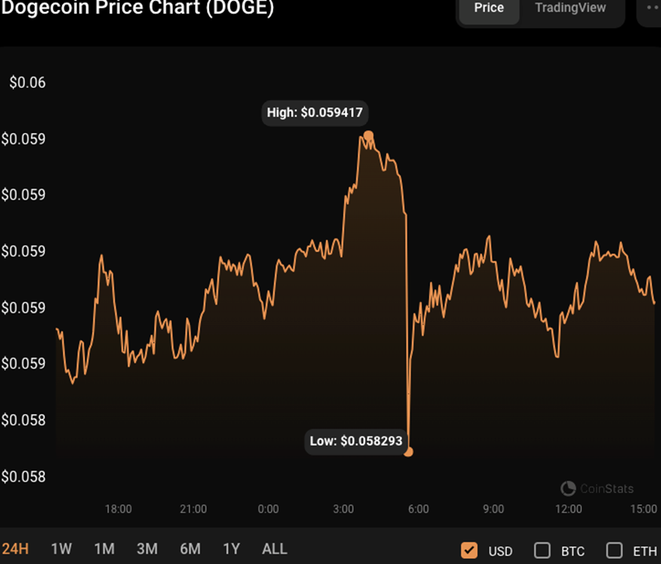 DOGE/USD 24-hour price chart (source: CoinStats)