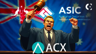 ASIC logo with gavel, pursuing civil penalty proceedings against Liang Guo of Blockchain Global's ACX Crypto Exchange for misconduct.