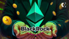 BlackRock logo with Ethereum (ETH) coins, symbolizing $8.65M purchase during market dip, signaling bullish institutional sentiment.