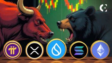 Collage of price charts for PI, XRP, SUI, SOL, ETH showing recent downward trends and key support/resistance levels highlighted.