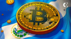 El Salvador flag with growing Bitcoin stack contrasted with US flag and larger Bitcoin hoard, showing national holdings.