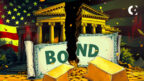 Moody's logo with down arrow on US credit rating chart, showing market reaction and US national debt graph.