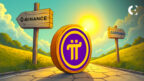 Pi Network (PI) token logo with Binance and Coinbase exchange logos, representing community hope for CEX listing after Open Mainnet launch.