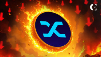 Synthetix (SNX) token logo with South Korea flag & warning symbol; OKX exchange logo with delisting notice for trading pairs.
