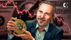 Stockbroker Peter Schiff portrait with Bitcoin (BTC) logo crossed out, representing his view that Bitcoin is not money but a collectible token.