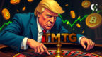 Trump Media and Technology Group (TMTG) logo with Bitcoin symbols, representing its $2.5B Bitcoin treasury reserve and crypto strategy.