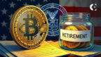 US Department of Labor seal with Bitcoin and 401(k) plan icons, symbolizing new neutral guidance on crypto in retirement plans.