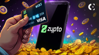 Image showing Pi coins, Zypto app, and Visa card, representing Pi to Visa conversion feature.