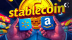 A news report on major US retailers like Amazon and Walmart exploring the launch of proprietary stablecoins to cut payment fees.