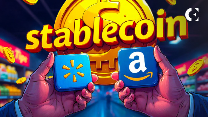 A news report on major US retailers like Amazon and Walmart exploring the launch of proprietary stablecoins to cut payment fees.