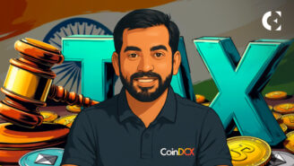 India's crypto strategy shift illustrated by the Indian flag with the Bitcoin and CoinDCX logos, representing new political interest.