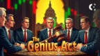 A news report on the U.S. Senate passing the "GENIUS Act," a landmark bill to create a federal regulatory framework for stablecoins.