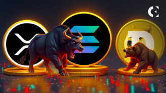 A market analysis shows conflicting signals from major altcoins, with XRP and Solana showing bullish patterns while Dogecoin appears bearish.