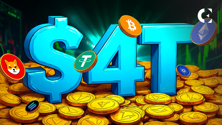 News report on the total crypto market cap reaching a new $4 trillion all-time high, with key market drivers.
