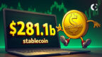 Total stablecoin market cap chart hits a new record high of $281 billion amid growing adoption.