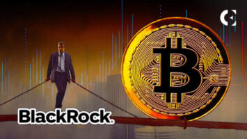 BlackRock logo with blockchain tokens representing ETF tokenization plans.