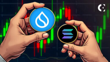 SUI price chart shows $3.67 level as developers compare its speed with Solana.