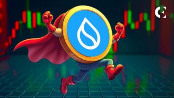 A Sui (SUI) price chart shows a descending triangle pattern testing the critical $3.15 support level.